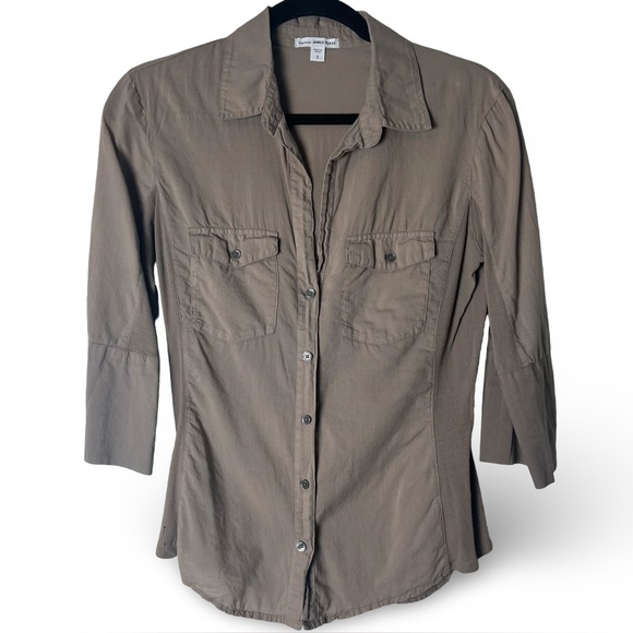 James Perse Women’s Utility Button Front Shirt Taupe Size 2 - Picture 1 of 8